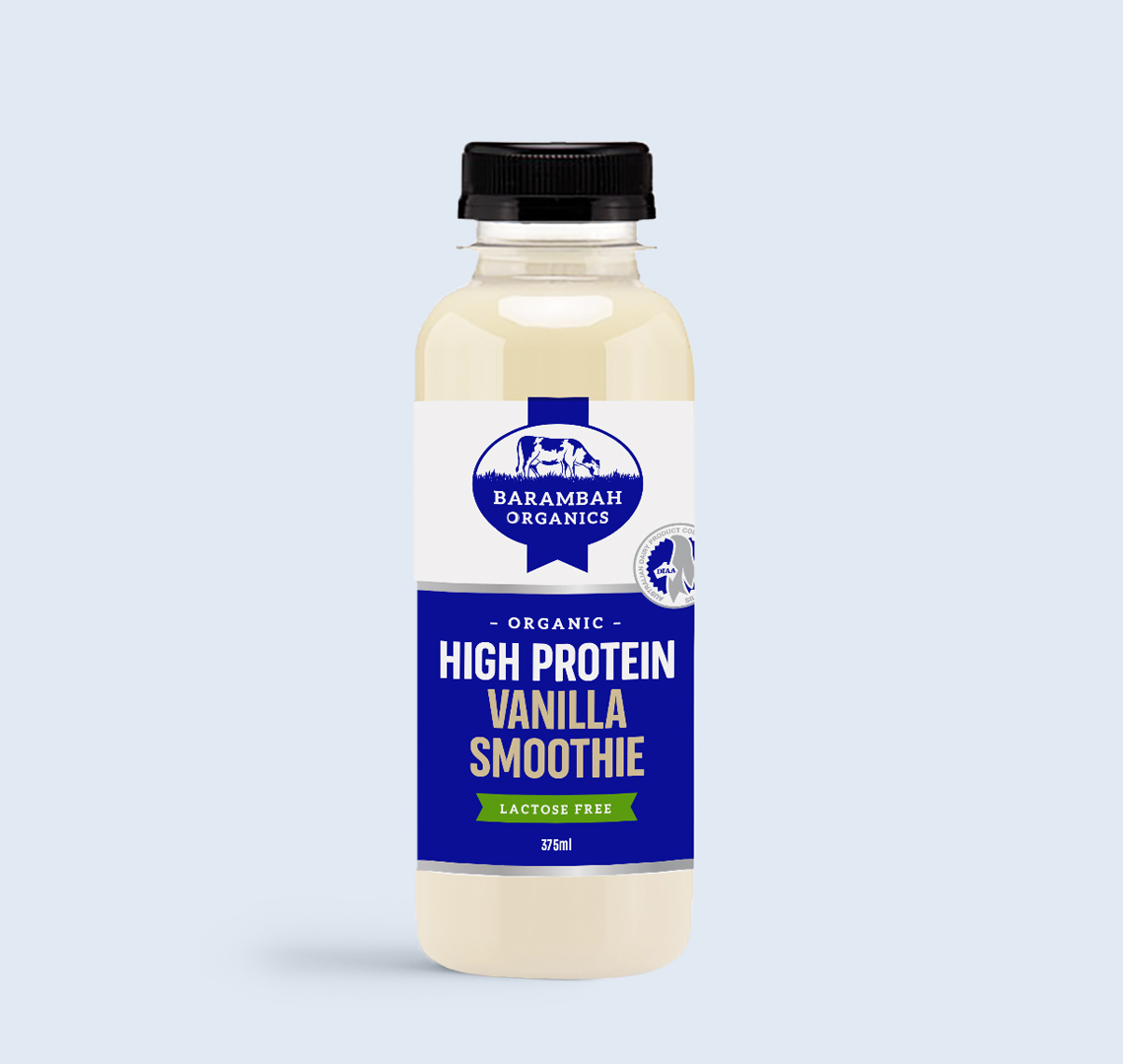 375ml of High Protein Vanilla Smoothie - Natural High Protein Smoothie - Barambah Organics